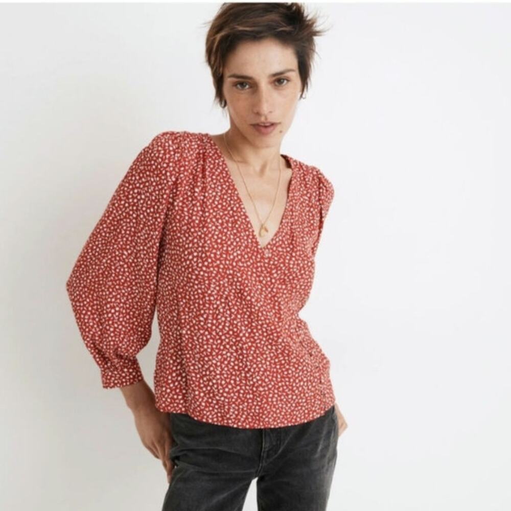 Madewell Size L Kinston Side Button Wrap Top Park Picnic Kilt Red TINY FLAW